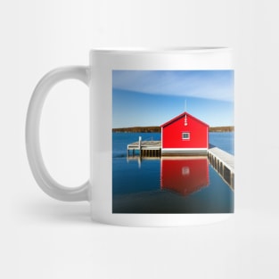 Red Boathouse on Lake Mug